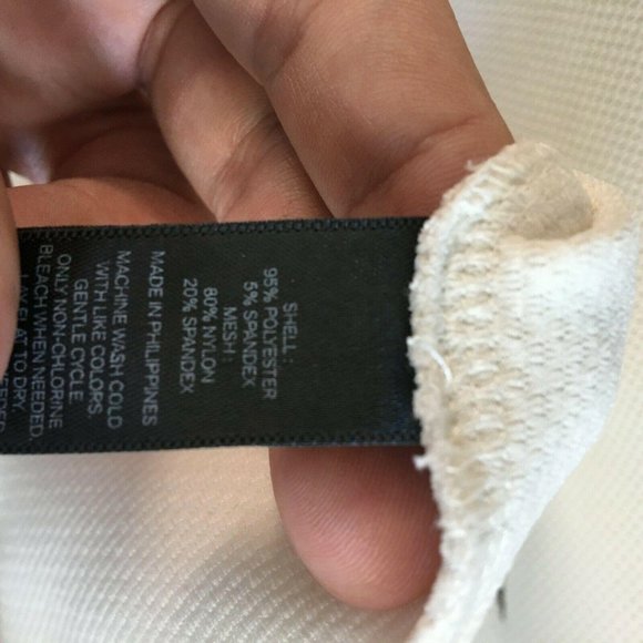 Express Mesh Cut-Out Bodycon Mini Dress 6 Black Ivory Scoop Neck Short Sleeves - Picture 7 of 7